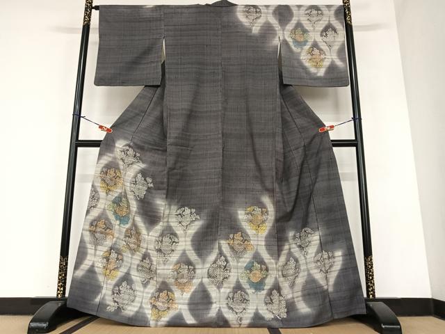 平和屋着物●訪問着　紬地　立涌花文　正絹　逸品　AABA0410zg