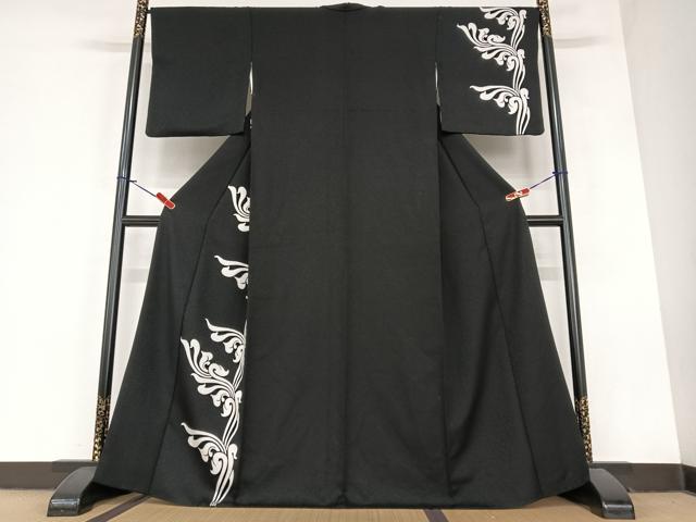 平和屋着物●訪問着　唐草文　黒地　正絹　逸品　AABA0433zg