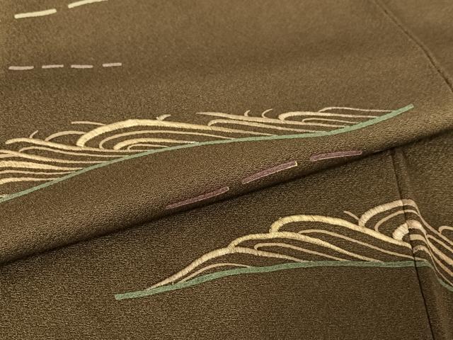 平和屋着物○森英恵・HANAE MORI 訪問着 刺繍 立波文 金糸 金彩 正絹