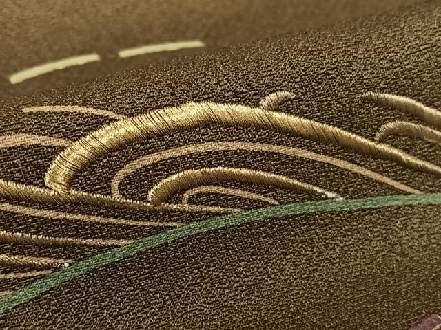 平和屋着物○森英恵・HANAE MORI 訪問着 刺繍 立波文 金糸 金彩 正絹