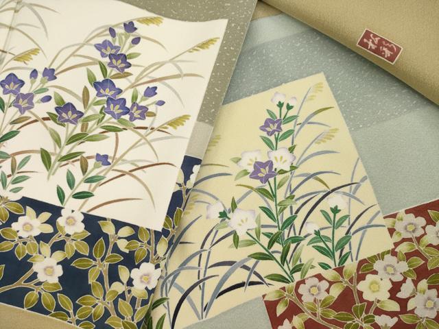 平和屋着物●訪問着　友禅　紬地　風景草花文　暈し染め　正絹　逸品　AAAZ0177zg 平和屋着物○訪問着 友禅 紬地 風景草花文 暈し染め 正絹 逸品