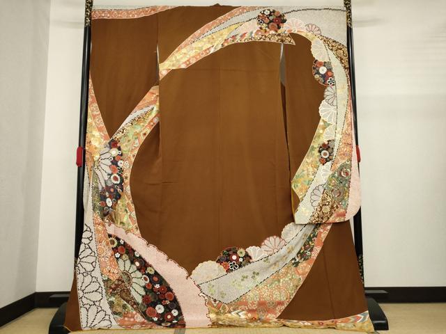 平和屋着物●豪華振袖　雪輪花文　金彩　ロング丈　正絹　逸品　AABA0784ck