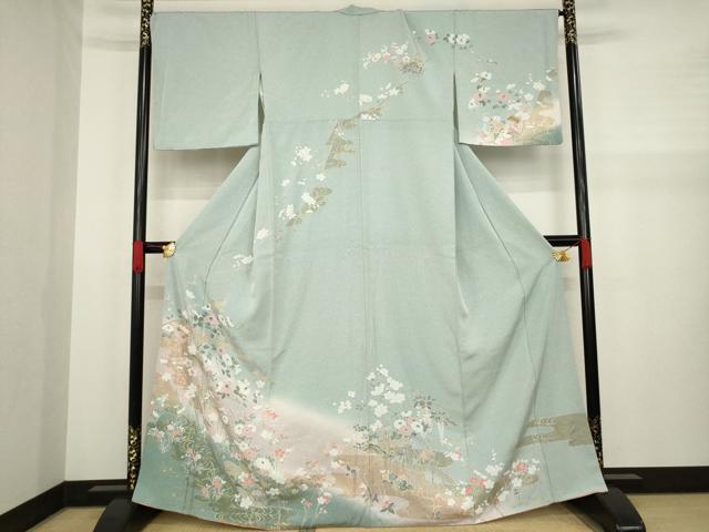 平和屋着物●訪問着　流水花鳥籬文　暈し染め　金彩　正絹　逸品　AABA0788ck