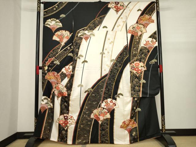 平和屋着物●豪華振袖　駒刺繍　雪輪花青海波　金彩　正絹　逸品　AABA0799ck