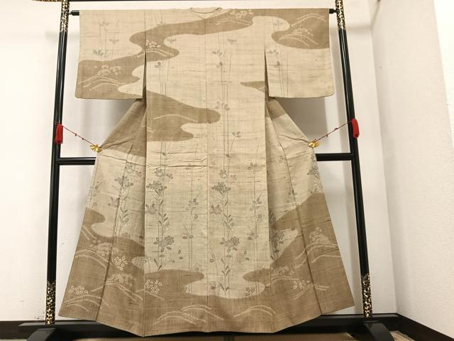 平和屋着物●染織の名門　しょうざん  生紬　訪問着　草花文　正絹　逸品　AABA1292ph