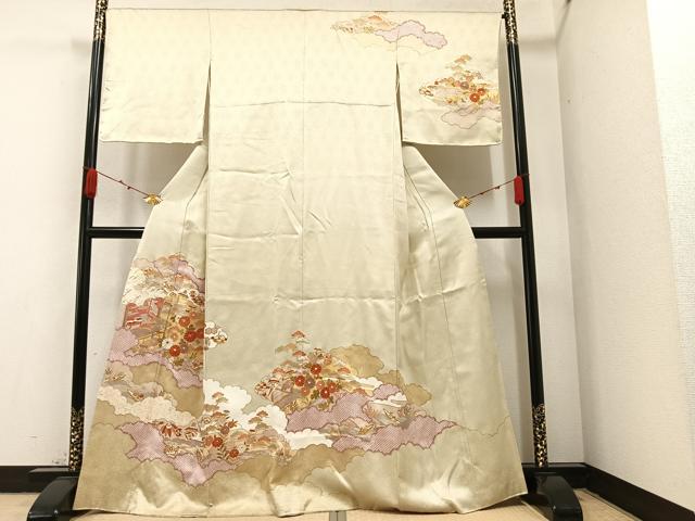 平和屋着物●訪問着　駒刺繍　草花宝尽くし　金彩　正絹　逸品　AABA1307ph