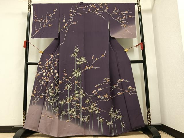 平和屋着物●訪問着　手描き　刺繍　松竹梅　正絹　逸品　AABA1317ph