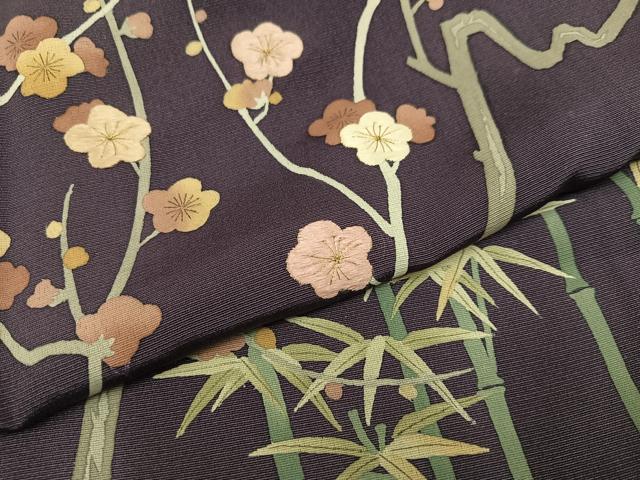 平和屋着物○訪問着 手描き 刺繍 松竹梅 正絹 逸品 AABA1317ph