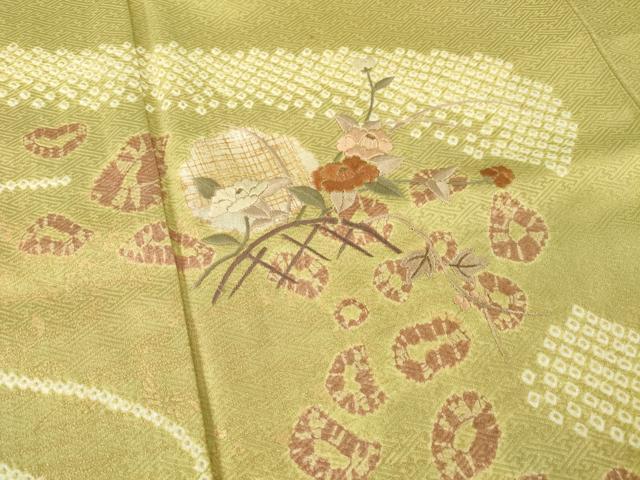 平和屋着物○訪問着 絞り 刺繍 花籬文 金彩 正絹 逸品 AABA1342ck