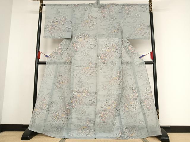 平和屋着物＊夏物 小千谷ちぢみ 風景草花文 麻 逸品 未使用 AABA2508np