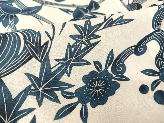 平和屋着物＊夏物　小紋　藍　流水草花文　麻　逸品　AABA2509np 平和屋着物＊夏物 小紋 藍 流水草花文 麻 逸品 AABA2509npの通販はau
