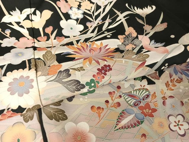 平和屋着物○人間国宝 本加賀友禅作家 二塚長生 黒留袖 草花文