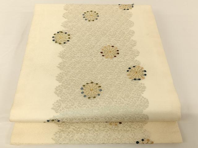 平和屋着物＊夏物　九寸開き名古屋帯　舞花文　金糸　正絹　逸品　AABA2539np