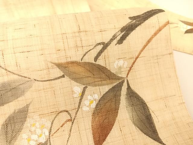 平和屋着物＊夏物 九寸名古屋帯 手描き 枝花文 麻 AABA2541np