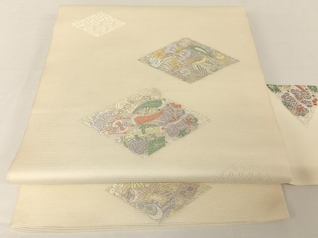 平和屋着物＊夏物　九寸名古屋帯　唐織　菱吉祥文　正絹　逸品　AABA2545np