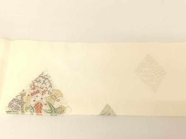 平和屋着物＊夏物　九寸名古屋帯　唐織　菱吉祥文　正絹　逸品　AABA2545np 平和屋着物＊夏物 九寸名古屋帯 唐織 菱吉祥文 正絹 逸品 AABA2545npの