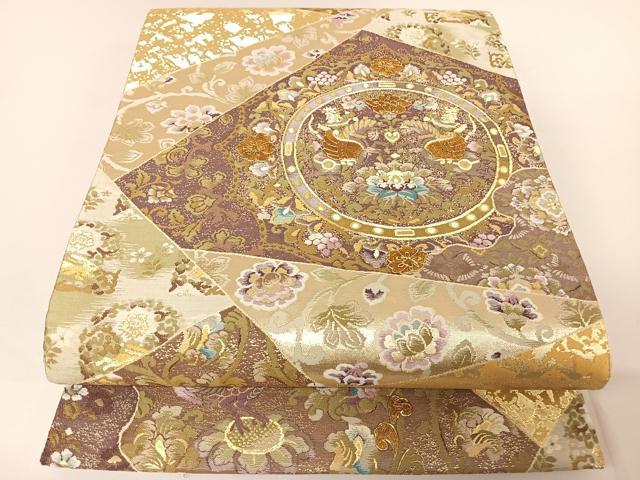 平和屋着物●西陣　河瀬満織物謹製　六通柄袋帯　金幻王朝貝紫　黄金繭　花鏡裏文　金糸　正絹　逸品　AABA2577np