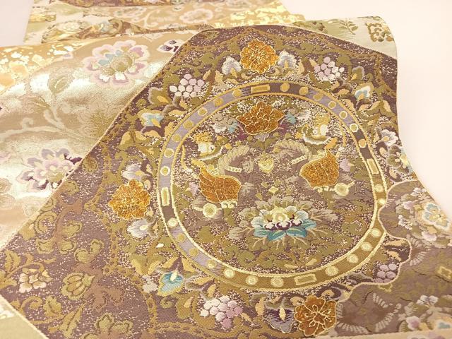 平和屋着物●西陣　河瀬満織物謹製　六通柄袋帯　金幻王朝貝紫　黄金繭　花鏡裏文　金糸　正絹　逸品　AABA2577np 平和屋着物○西陣 河瀬満織物謹製 六通柄袋帯 金幻王朝