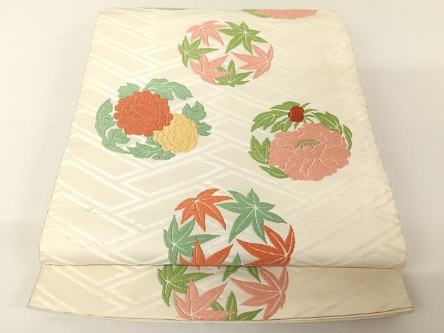 平和屋着物●人間国宝　喜多川俵二・俵屋18代　有職織物　六通柄袋帯　唐織　草花丸文　正絹　逸品　CAAY9885hy