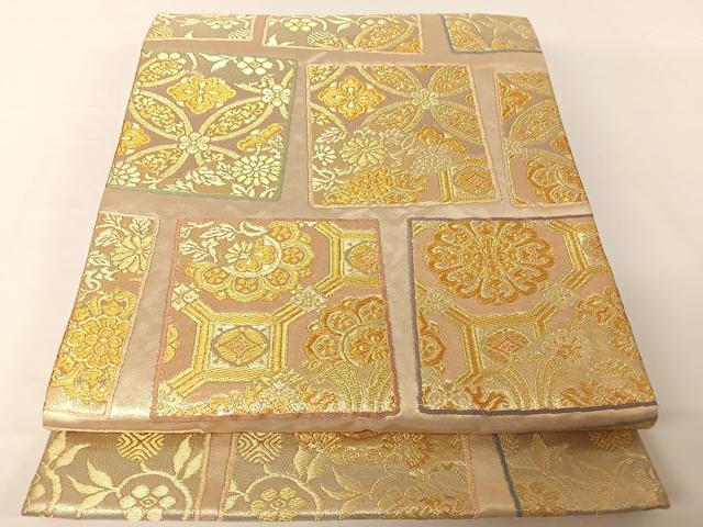 平和屋着物●西陣最高峰・北尾織物匠　六通柄袋帯　色紙吉祥花文　金糸　正絹　逸品　AABA2593np