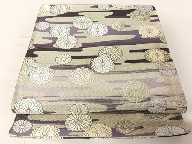 平和屋着物●六通柄袋帯　菊霞文　銀糸　正絹　逸品　AABA2598np