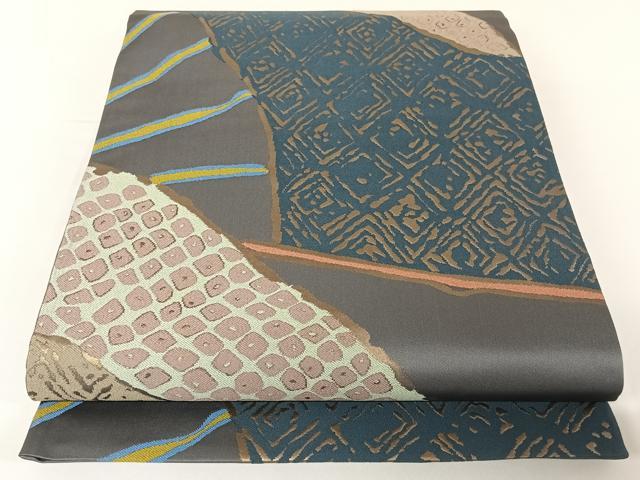 平和屋着物●世界的人形師　辻村寿三郎　ジュサブロー　六通柄袋帯　扇面割付文　金糸　正絹　逸品　AABA2600np