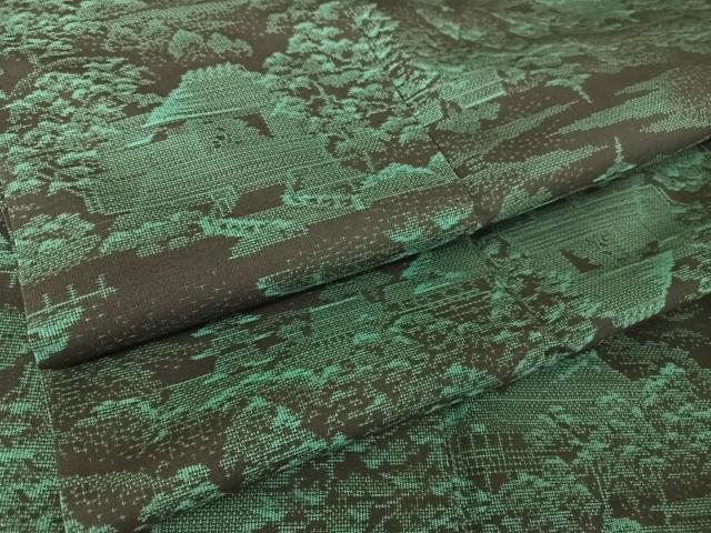 平和屋着物●本場大島紬　カタス9マルキ　風景文　黒地　正絹　逸品　AABA2654np