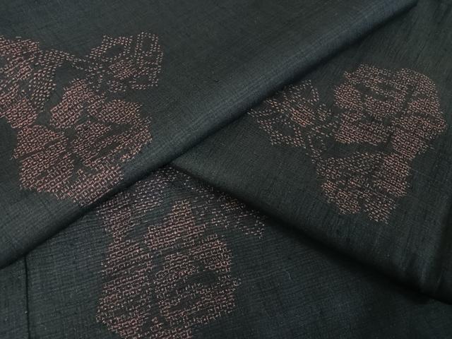 平和屋着物●結城縮　100亀甲　飛び亀甲柄　草花文　正絹　逸品　AABA2656np