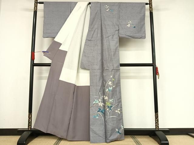 平和屋着物●本加賀友禅作家　成竹登茂男　訪問着　枝花文　正絹　逸品　CABA9756gh 平和屋着物○本加賀友禅作家 成竹登茂男 訪問着 紬地