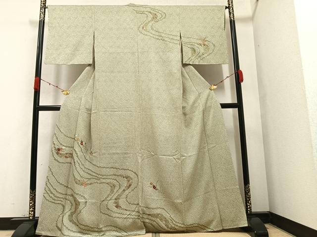 平和屋着物●訪問着　絞り　刺繍　草花文　ますいわ屋扱い　正絹　逸品　AABA2697ph