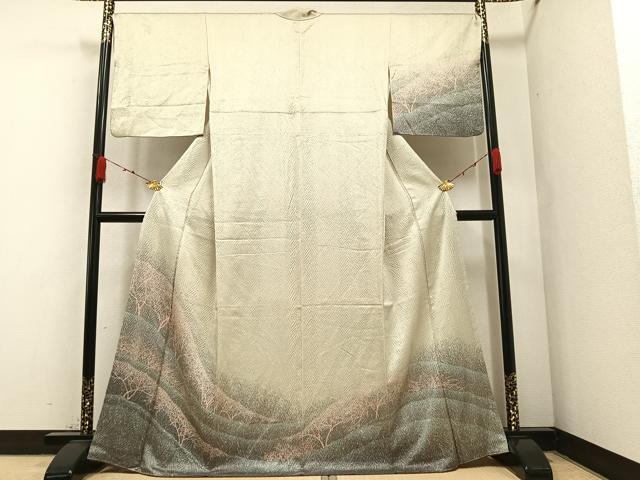 平和屋着物●名門　藤娘きぬたや・杢目絞り　訪問着　草木文　正絹　逸品　AABA2701ph