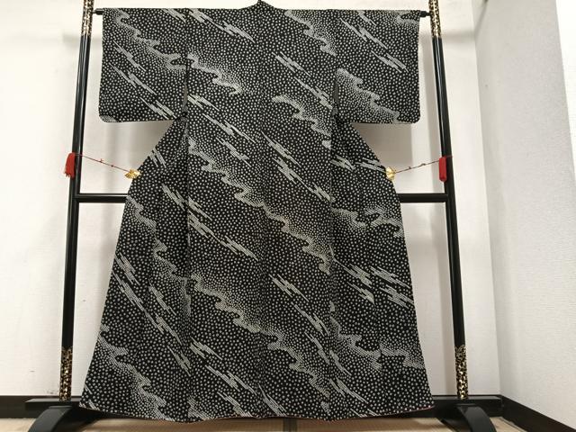 平和屋着物●上質な小紋　胴抜き仕立て　絞り　流水文　黒地　正絹　逸品　未使用　AABA2702ph