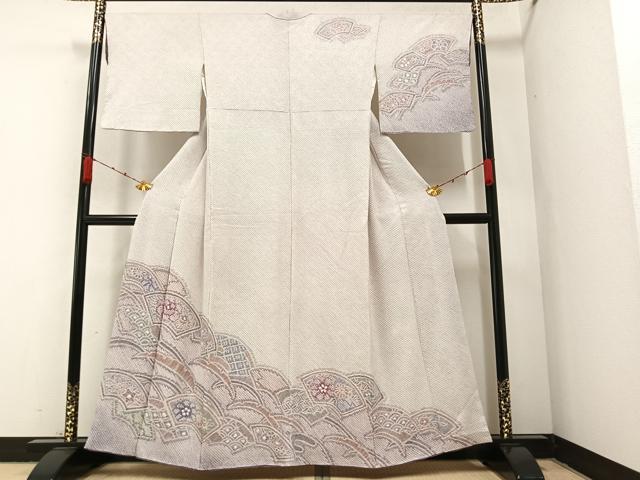 平和屋着物●名門　藤娘きぬたや・総絞り　訪問着　地紙花文　正絹　逸品　AABA2710ph