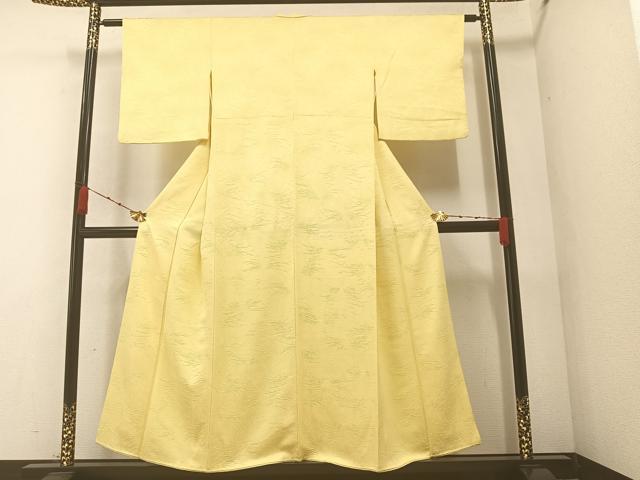 平和屋着物○上質な色無地 花地紋 淡黄色 正絹 逸品 AABA2716ph