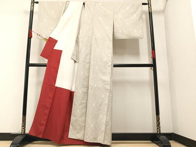 平和屋着物○本場大島紬 白大島 一元7マルキ 麻の葉文様 正絹 逸品