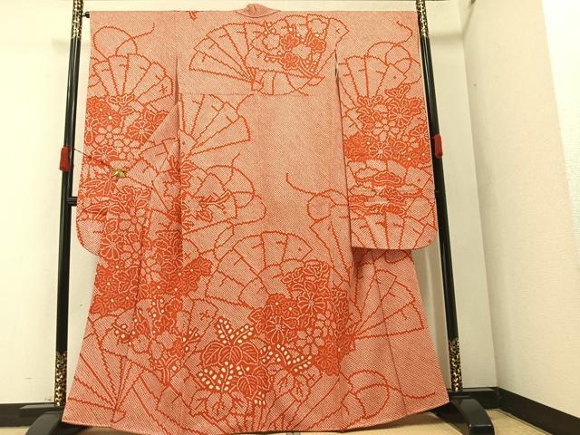 平和屋着物●豪華振袖　絞り　檜扇花文　正絹　逸品　AABA2741ph