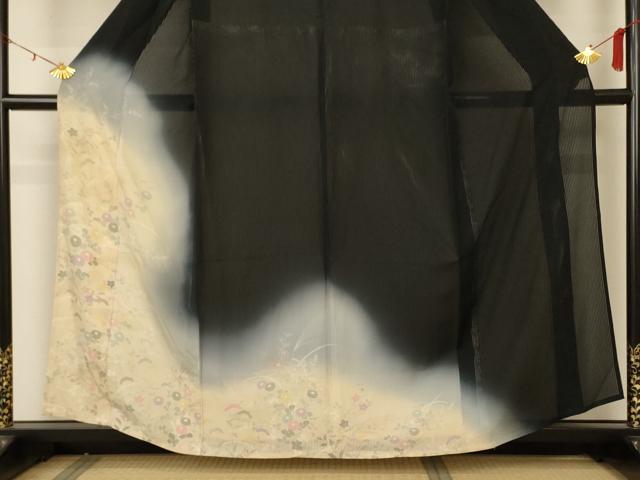 平和屋着物＊夏物　訪問着　縦絽　草花文　暈し染め　正絹　逸品　AABA2837jd 平和屋着物＊夏物 訪問着 絽 草花文 正絹 逸品 AABD4587jd 夏物正絹☆