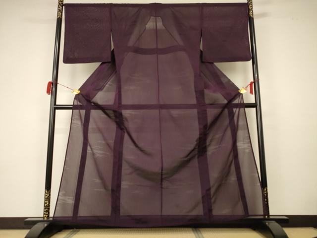 平和屋着物＊夏物　色無地　紗　似せ紫色　正絹　逸品　AABA2873jd