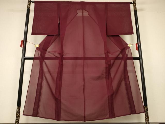 平和屋着物＊夏物　色無地　縦絽　葡萄茶色　正絹　逸品　AABA2879jd