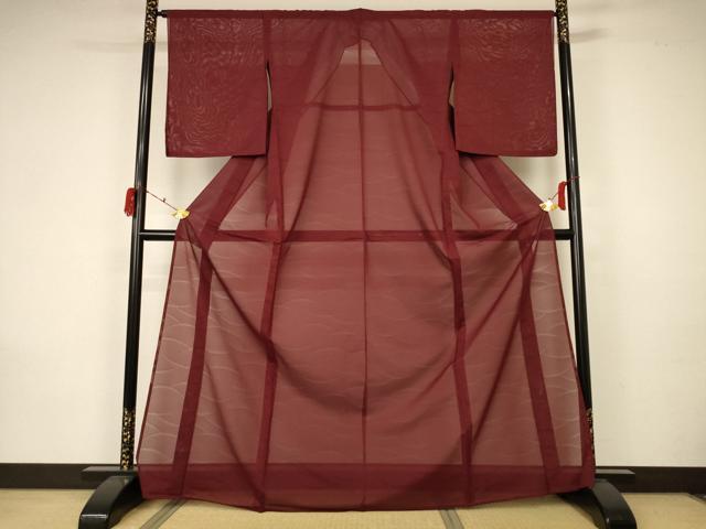 平和屋着物＊夏物　色無地　絽　芝紋紗　葡萄茶色　洗える着物　未使用　AABA2893jd