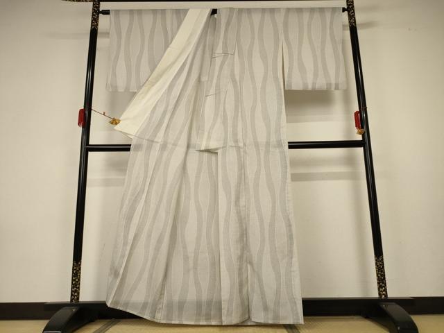 平和屋着物＊夏物　小紋　紗　よろけ縞　洗える着物　AABA2898jd_2