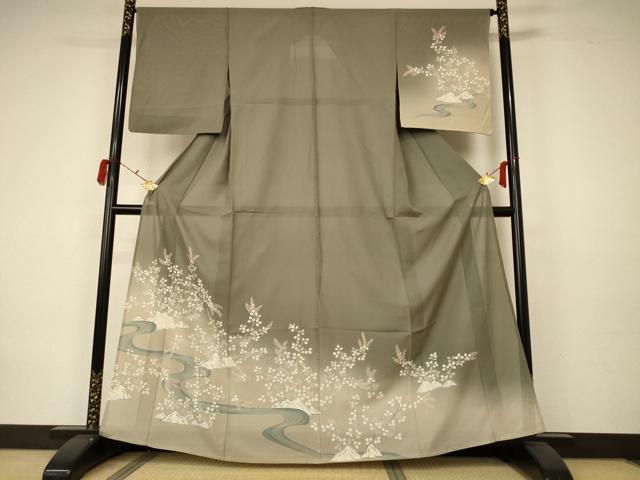 平和屋着物＊夏物　訪問着　絽　流水草花文　正絹　逸品　AABA2905jd