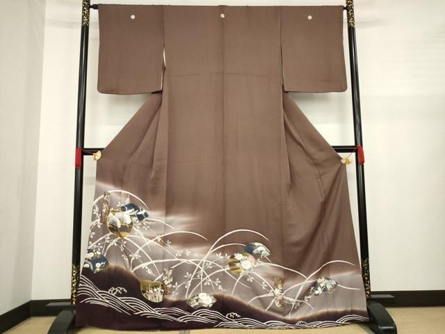 平和屋着物●豪華色留袖　駒刺繍　飛鶴吉祥花文　暈し染め　金彩　正絹　逸品　AABA3285ck