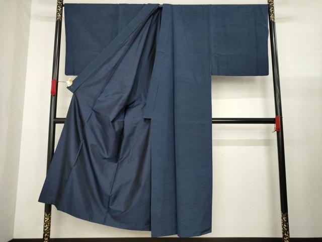 平和屋着物○男性 紬 アンサンブル 色無地 青褐色 正絹 逸品 AABA3297ck 