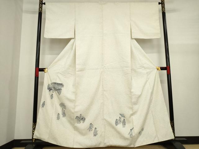 平和屋着物●紬　色留訪問着　人物文　正絹　逸品　AABA3320ck