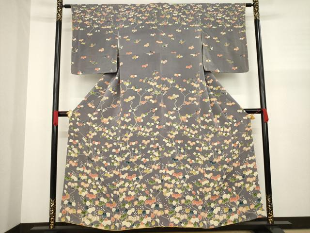 平和屋着物●訪問着　友禅　桐文　鬼しぼ縮緬　正絹　逸品　AABA3354ck