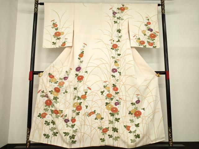 平和屋着物●訪問着　駒刺繍　草花文　金彩　正絹　逸品　AABA3357ck