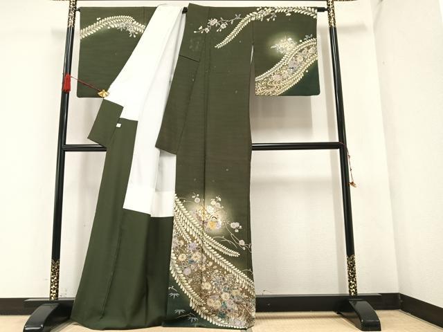 平和屋着物○訪問着 友禅 駒刺繍 花鳥文 暈し染め 金銀彩