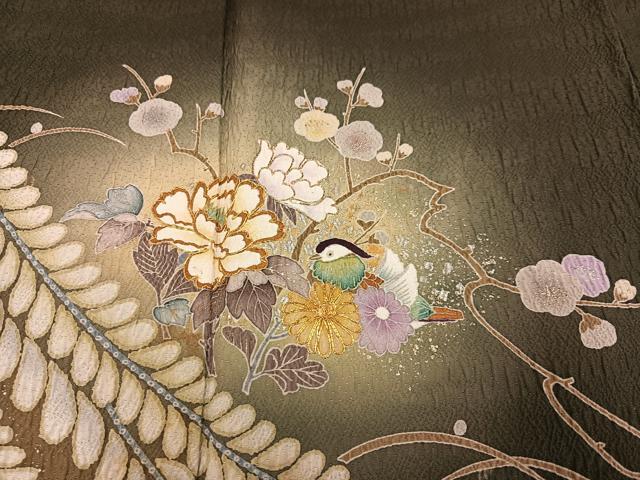平和屋着物○訪問着 友禅 駒刺繍 花鳥文 暈し染め 金銀彩