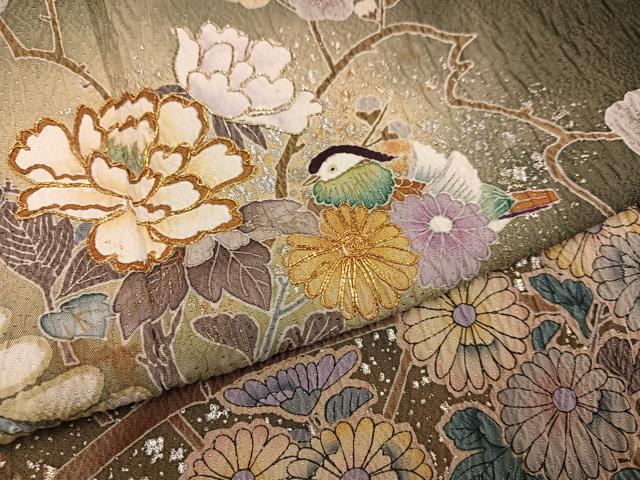 平和屋着物○訪問着 友禅 駒刺繍 花鳥文 暈し染め 金銀彩